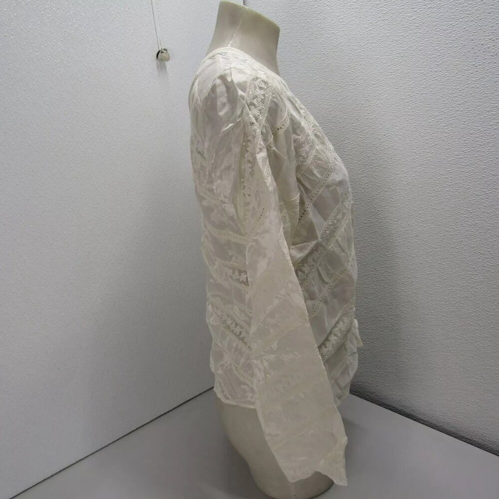 NEW LOVESHACKFANCY Womens Tandra Romantic V-Neck Blouse Size 4 Antique White - Picture 2 of 13